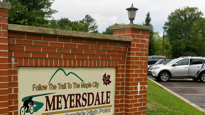 Parking lot with sign in Meyersdale