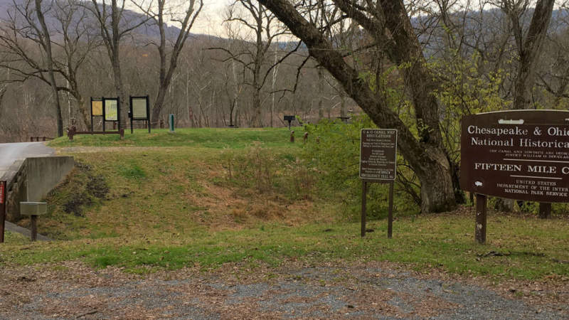 Sign for Fifteen Mile Creek near bridge