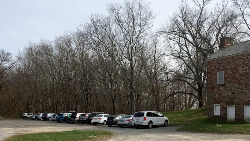 Parking lot near historic brick building at Seneca Creek